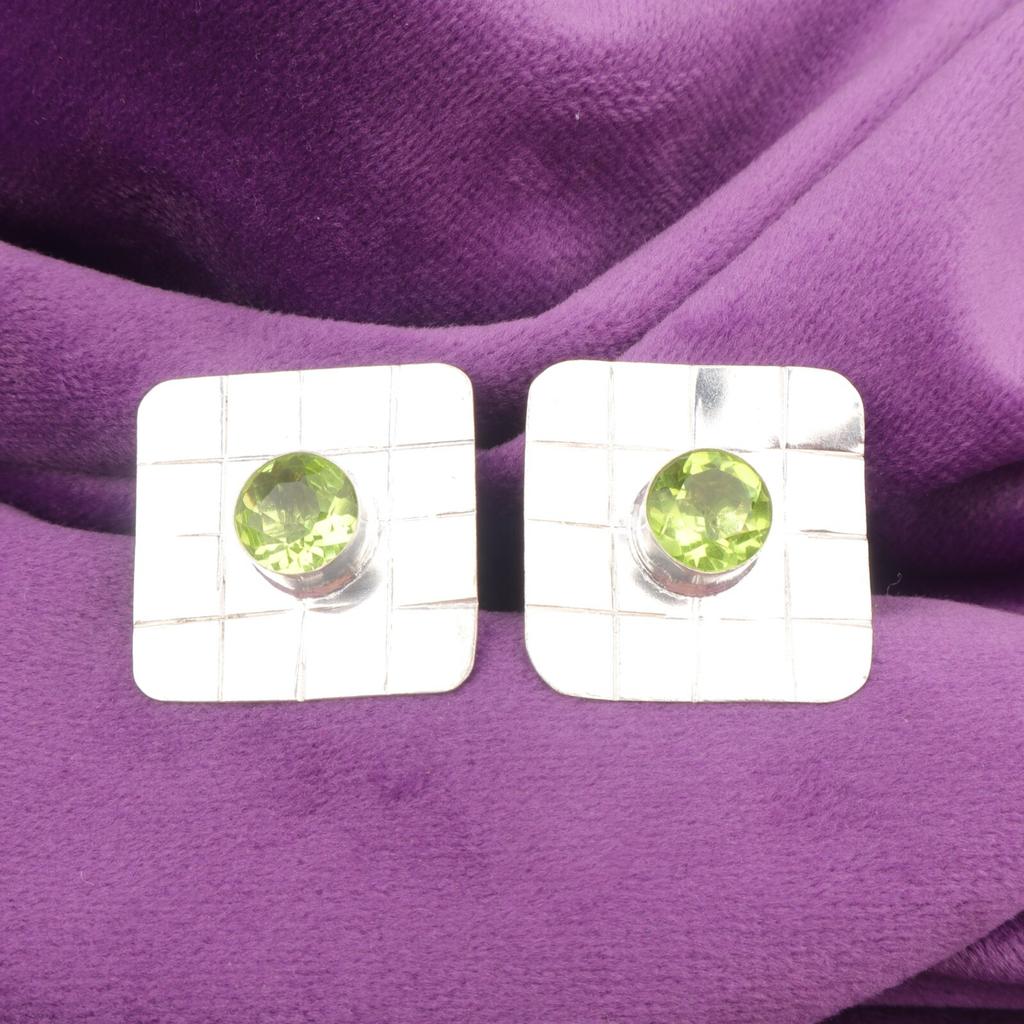 Natural Peridot 925 Sterling Silver Stud Post Trendy Birthday Gift New Earrings EE-146-19