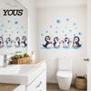 Easy Peel Wall Stickers Penguin Decals, Cute 4 Happy Penguins Bathing Decor, Self Adhesive Water Vapor Resistant Removable for Bathroom,