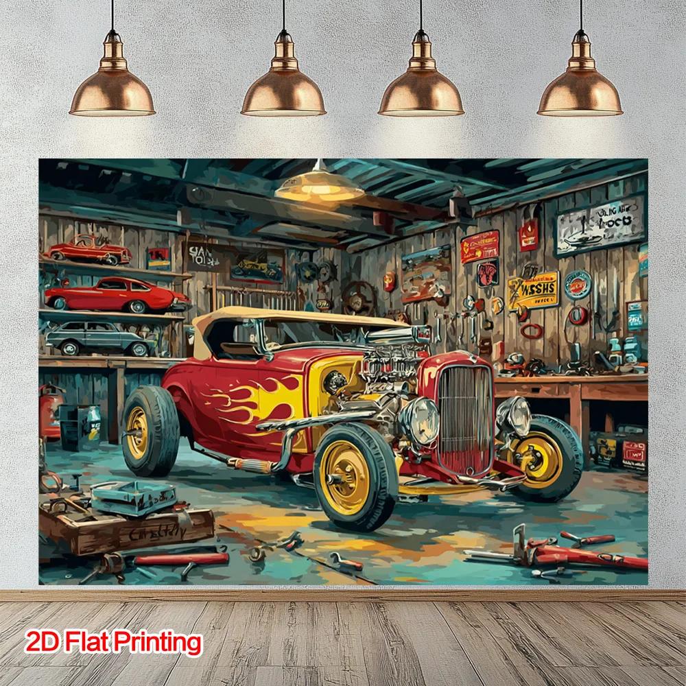 One 2D Flat-print Vintage Workshop Photography Background Made of Polyester Fabric Suitable for Home Garden and Studio.
