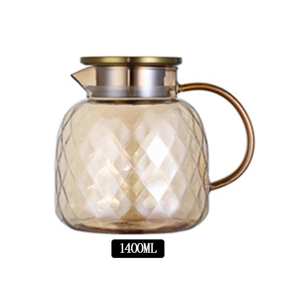 Amber Diamond Texture Glass Teapot and Cup Heat-Resistant Cold Water Jug Transparent Coffee Tea Mug Home Water Carafe Teapot