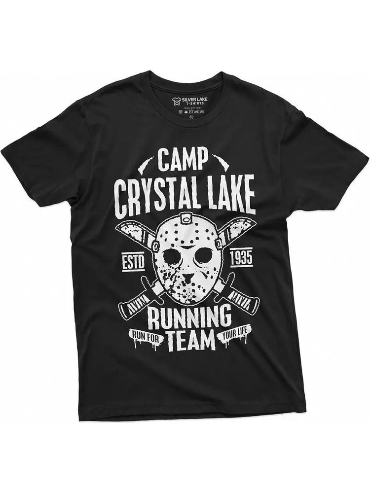 

Crystal Lake Running Team T-shirt Mens Horror Jason Mask Tee Shirt Classic movie L