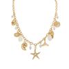 Women's Gold Thick Chain Starfish Shell Pearl Choker, Versatile Vacation Style Clavicle Necklace for Seaside
