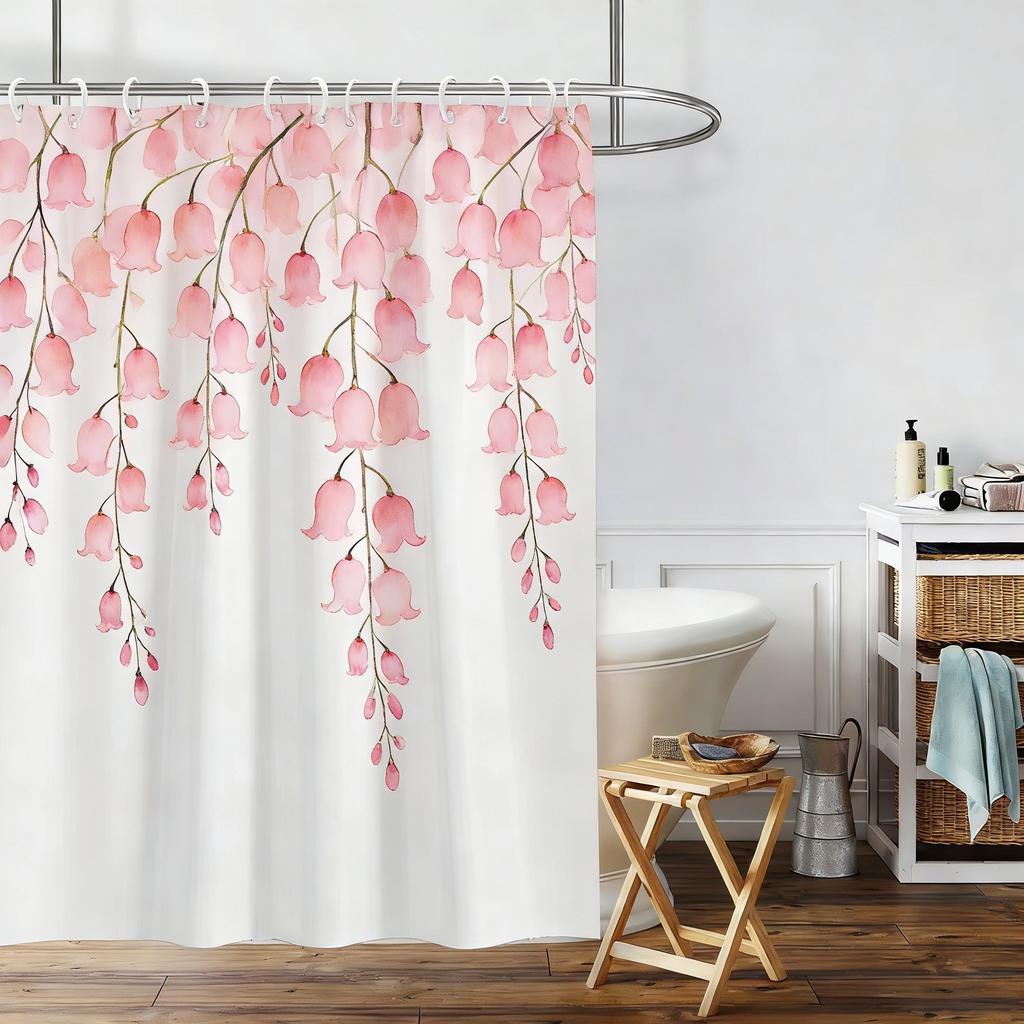 White Gardenia Watercolor Floral Waterproof Shower Curtain for Bathroom Decor