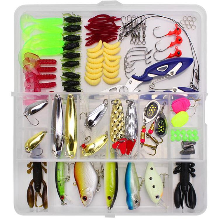 101PCS Lure Kit Set Spinner Crankbait Minnow Popper VIB Paillette Soft Hard Spoon Crank Baits Fishing Hooks Pliers