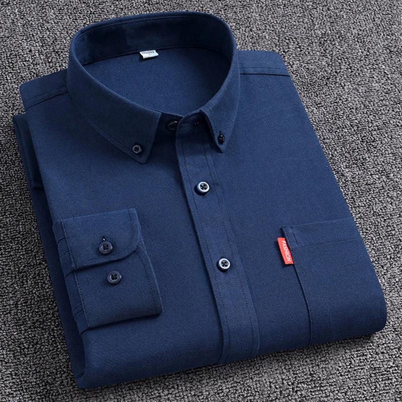 Herren Oxford Langarmhemden 100% Baumwolle Unifarben Kentkragen Regular Fit Tägliche Herrenbekleidung Pflegeleichte Hemden für Herren