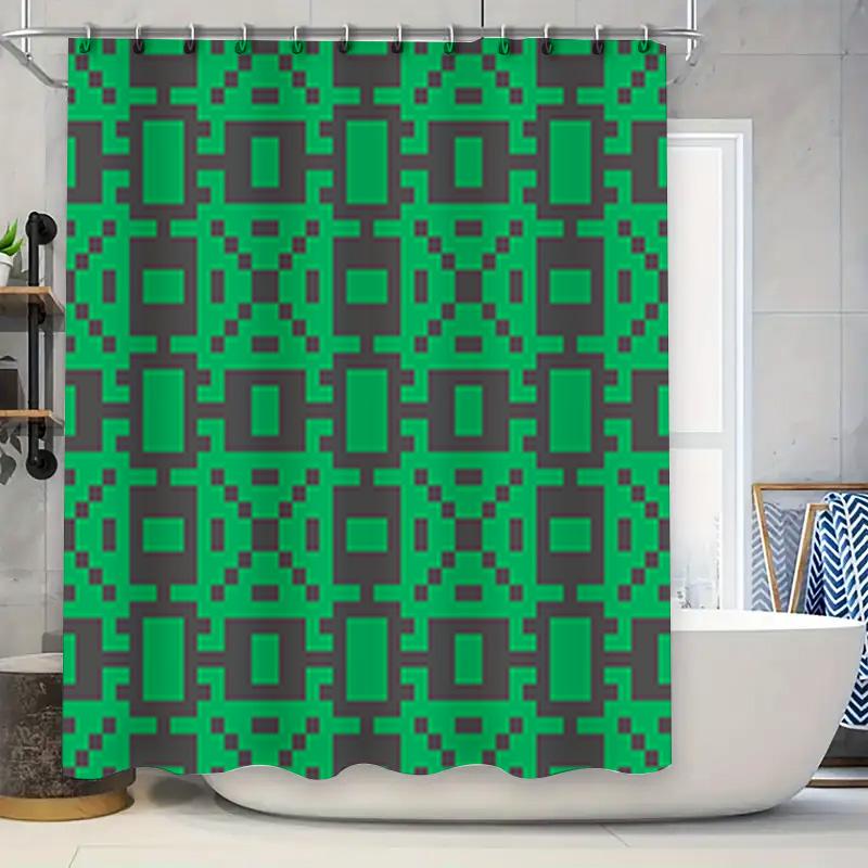

Green Black Patterned Shower Curtain For Bathroom Decor Modern Digital Design 180 X 180Cm Fabric Waterproof Shower Curtain Set W W60H190(CM)-1 Pcs