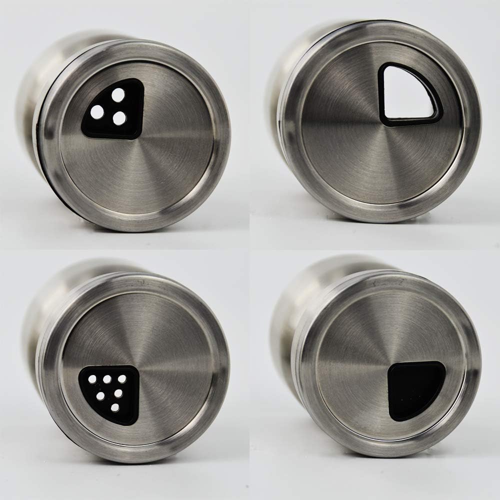 Salt and Pepper Shaker - with adjustable pour holes dispenser lids. Stainless Steel with Glass bottoms 2-Piece Set. (Stainless steel)