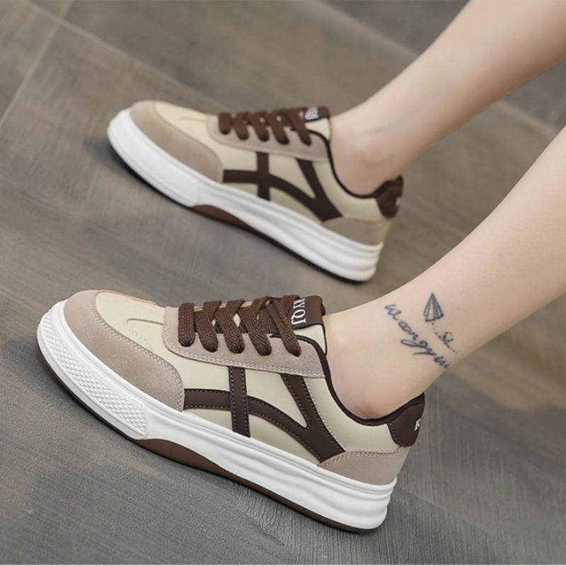 Women's Shoes Casual Shoes Women's Lace-up Sports PU Stitched Thick-Soled Vulcanized Shoes Non-Slip Comfortable and Breathable
