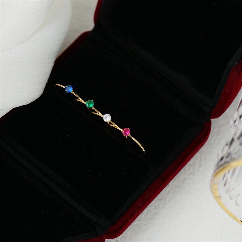 Four-Color Zircon Mini Thin Ring In 18k Gold-Plated Titanium Steel - Fashionable and Elegant Women's Jewelry