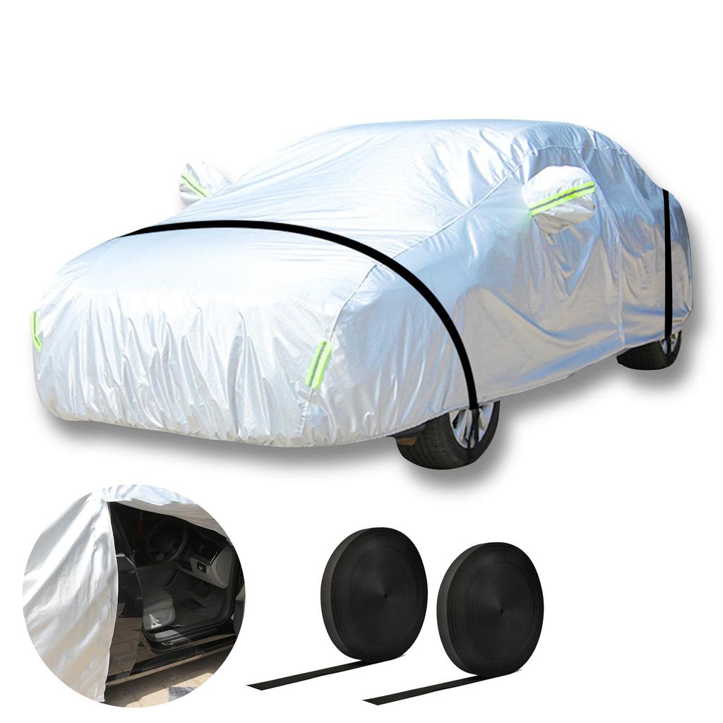 Thickened Car Cover for Auto UV and Yellow Sand Includes Elastic Windproof Rope and Compatible with and Sedan Body, Fleece-Lined, Windproof,