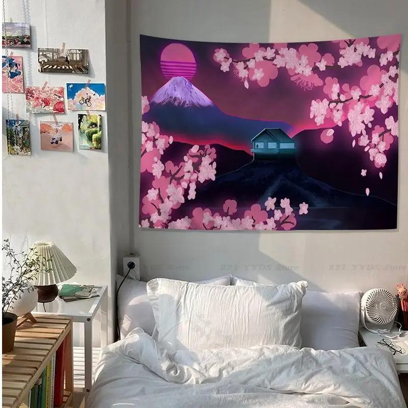 Office Living Room Tapestry Anime Flower Cherry Blossom Tapestry Home Wall Decoration Tapestry