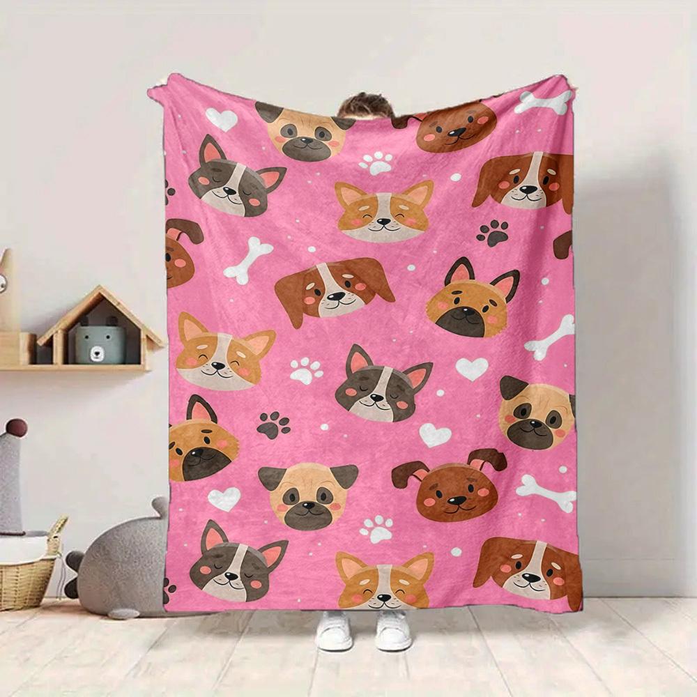 1pc Dogs Pink Lightweight Flannel Blanket, Comfortable and Warm Blanket, for Office and Camping Sofa Bed105