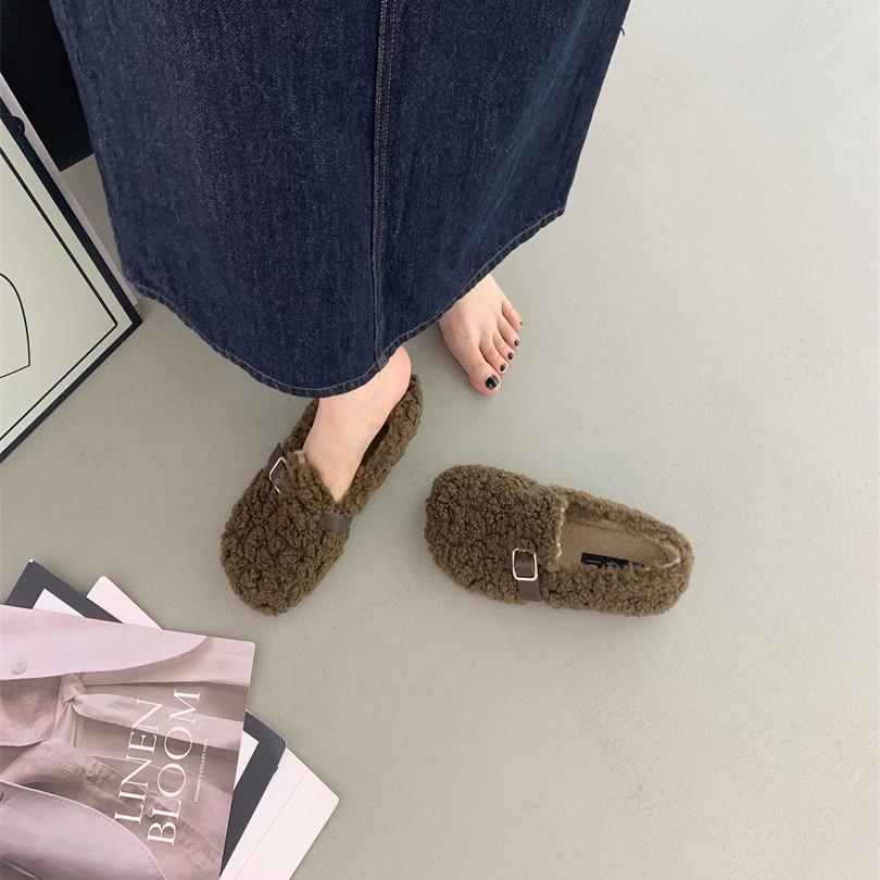 Thick-soled Wool Shoes for Women's Autumn and Winter Wear 2025 New Korean Version of Lamb Wool Piled Thermal Cotton Ladyshoes Are Versatile