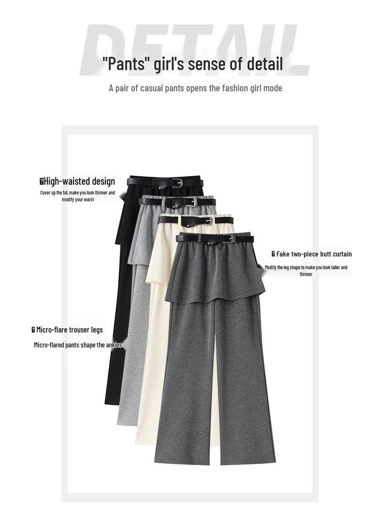 High Waist Micro-Flare Pants: Women's Spring/Summer Slimming Casual Floor-Length Style with Fake Two-Piece Design