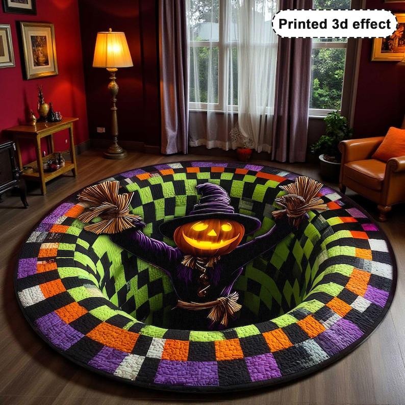

Printed 3D effect Scarecrow Halloween Doormat, Ghost Welcome Mat Fall Decor, Spooky Indoor Outdoor Rug, Haunted House Seasonal Diameter 100cm