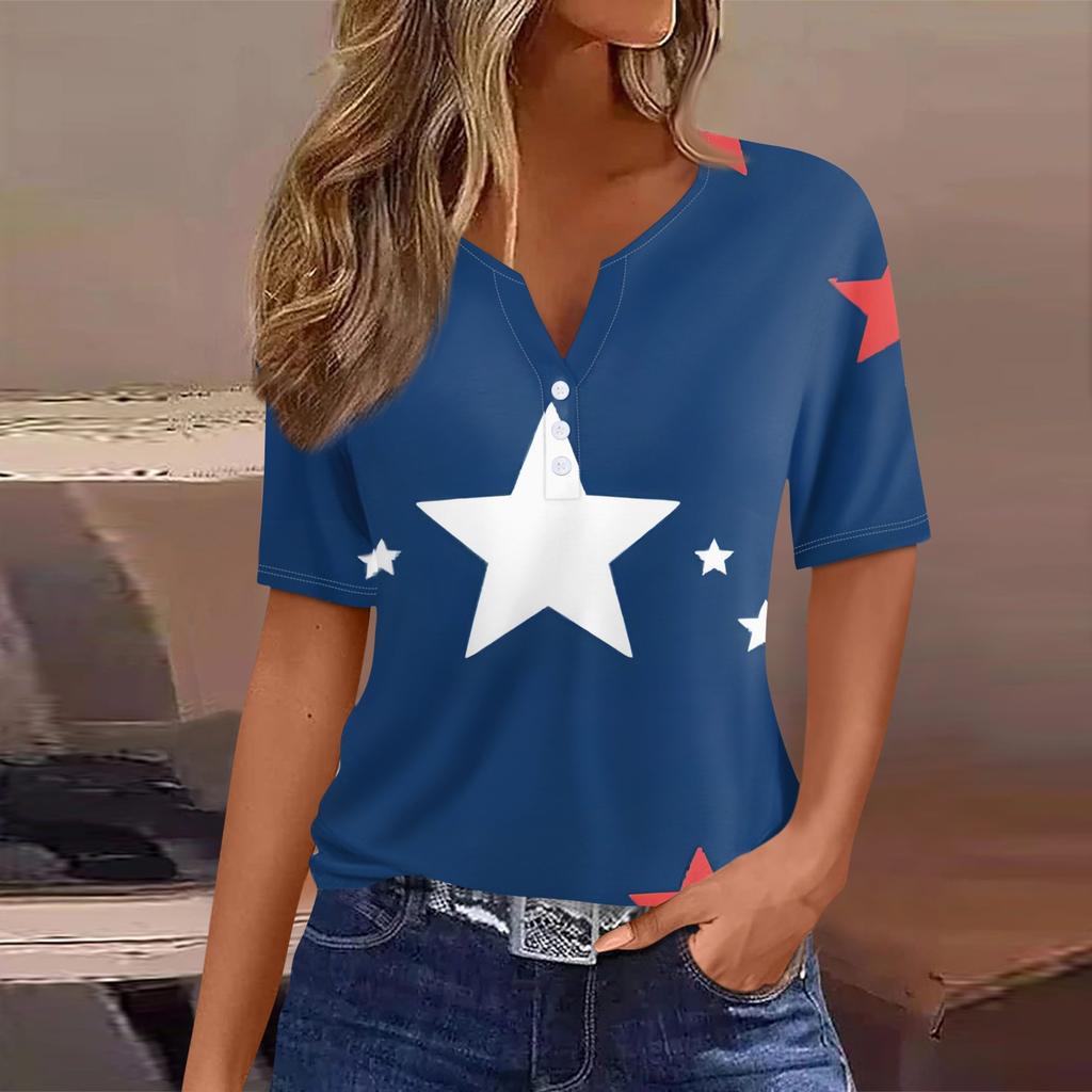 Women's T Shirt Tee Print Button Short Sleeve Daily Weekend Fashion Basic V- Neck Regular Top