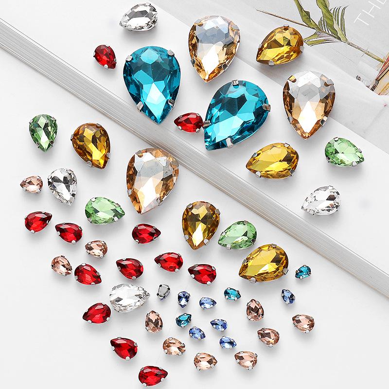 50pcs Hand-Sewn Water Drop Rhinestones: Colored Crystal Glass for DIY Wedding Dress and Clothing Accessories