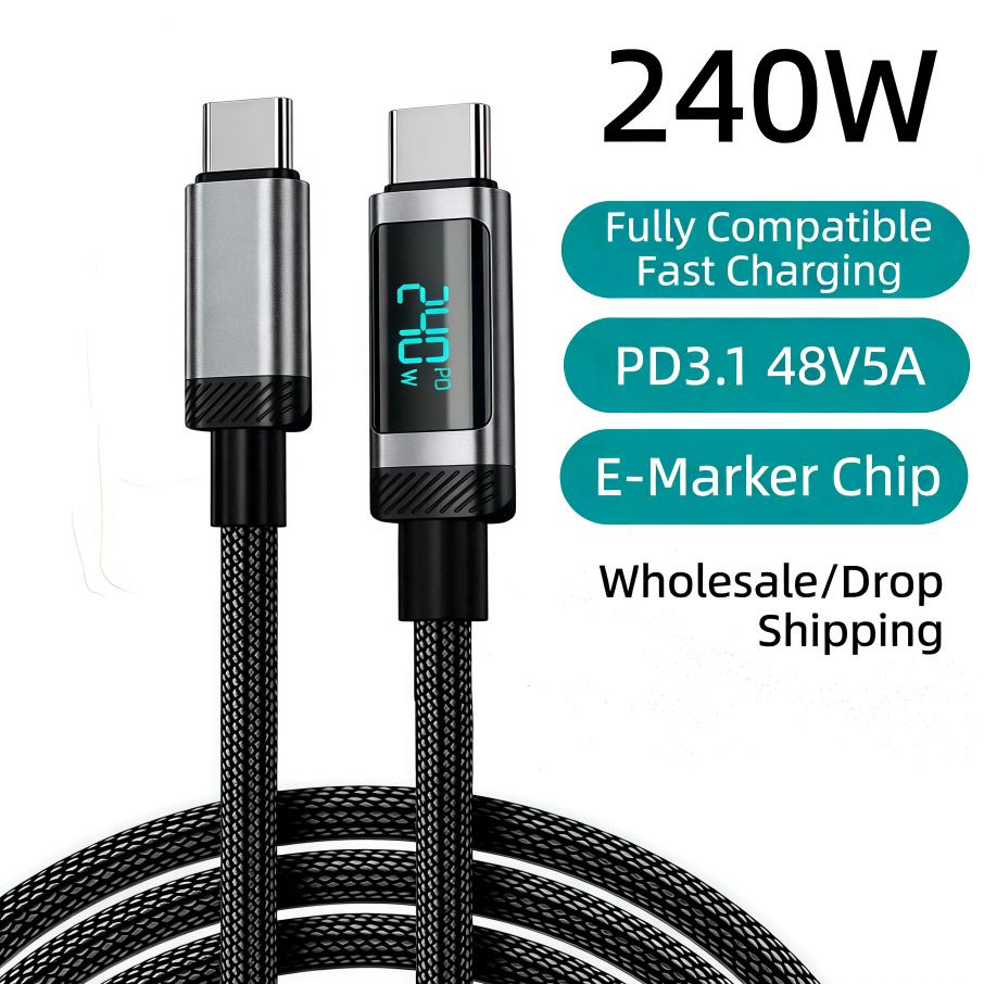 

240W PD3.1 48V5A Fast Charging Cable USB C To Type C Cable Digital Display 1M/2M Data Wire For Mobeil Phone Macbook IPad Laptop 1M