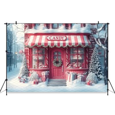 Christmas Candy Shop Background For Photography Winter Snow House Tree Gifts Children Kids Baby Backdrop Decoration Photo Studio