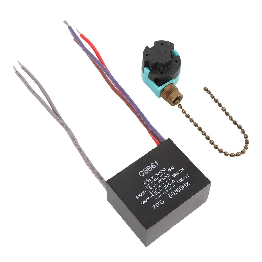 3 Speed 4 Wire Ceiling Fan Pull Chain Switch 4.5uf 6uf 5uf 5 Wire CBB61 Capacitor for Fan Light Control