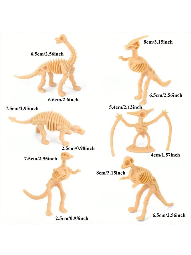 6pcs Simulated Dinosaur Skeleton Model Archaeological Excavation Dinosaur Fossil Skeleton Accessories Children's Birthday Gifts