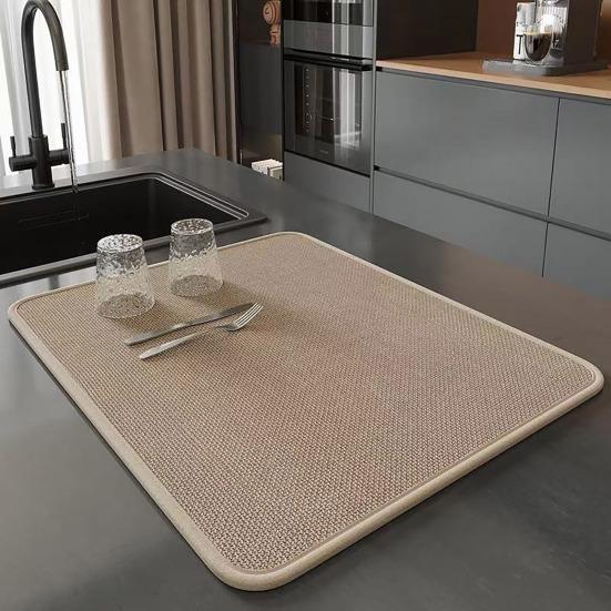 Absorbent Drain Mat for Kitchen Countertop Anti-Slip Dish Drying Pad Oil Resistant Quick Dry Non-Slip Placemat for Utensils Plates