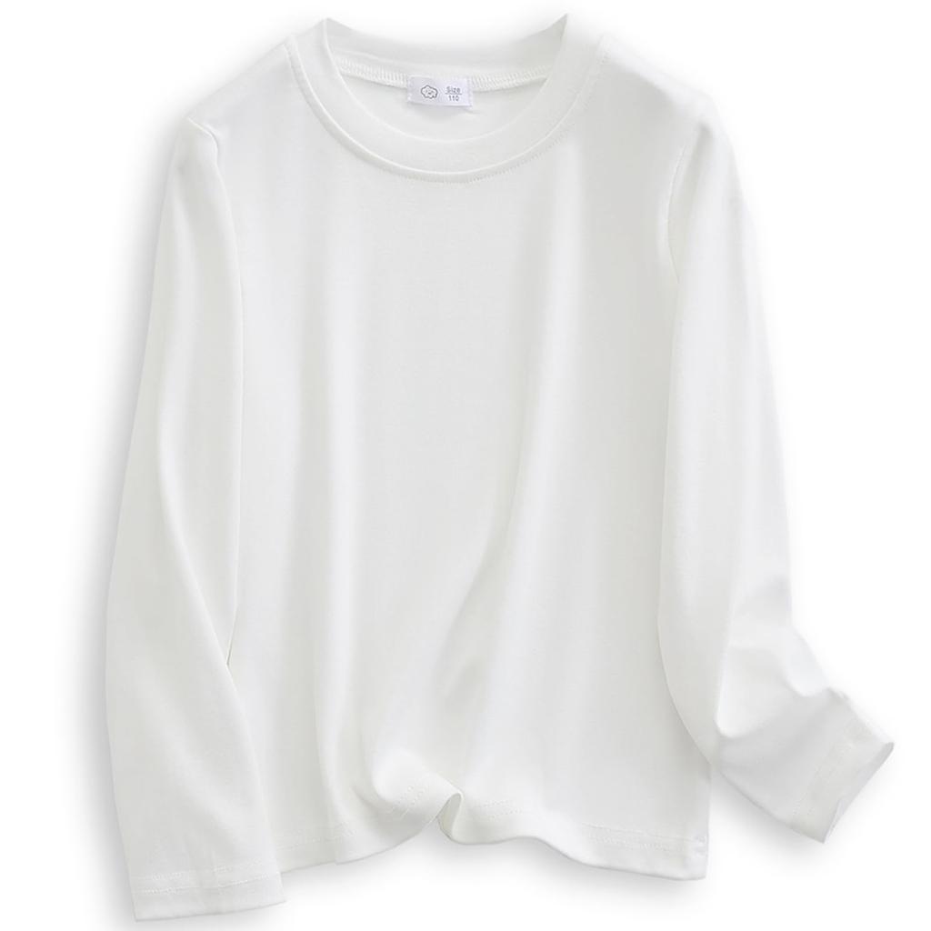 Girls Long Sleeve Ribbed Knit Shirt Round Neck Slim Fit Tops Lightweight Soft Base Layer Tops
