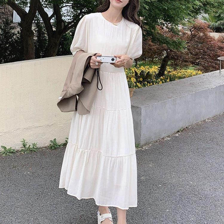 Women's Summer 2026 White Retro Vest and Pleated Long Dress Set