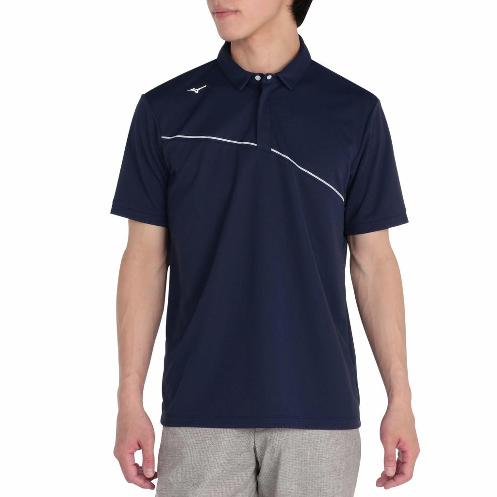 Mizuno Solar Cut Ice Touch Short Sleeve Shirt with Heat Deep Navy Zip-Up Collar, Shielding, E2MAC001,