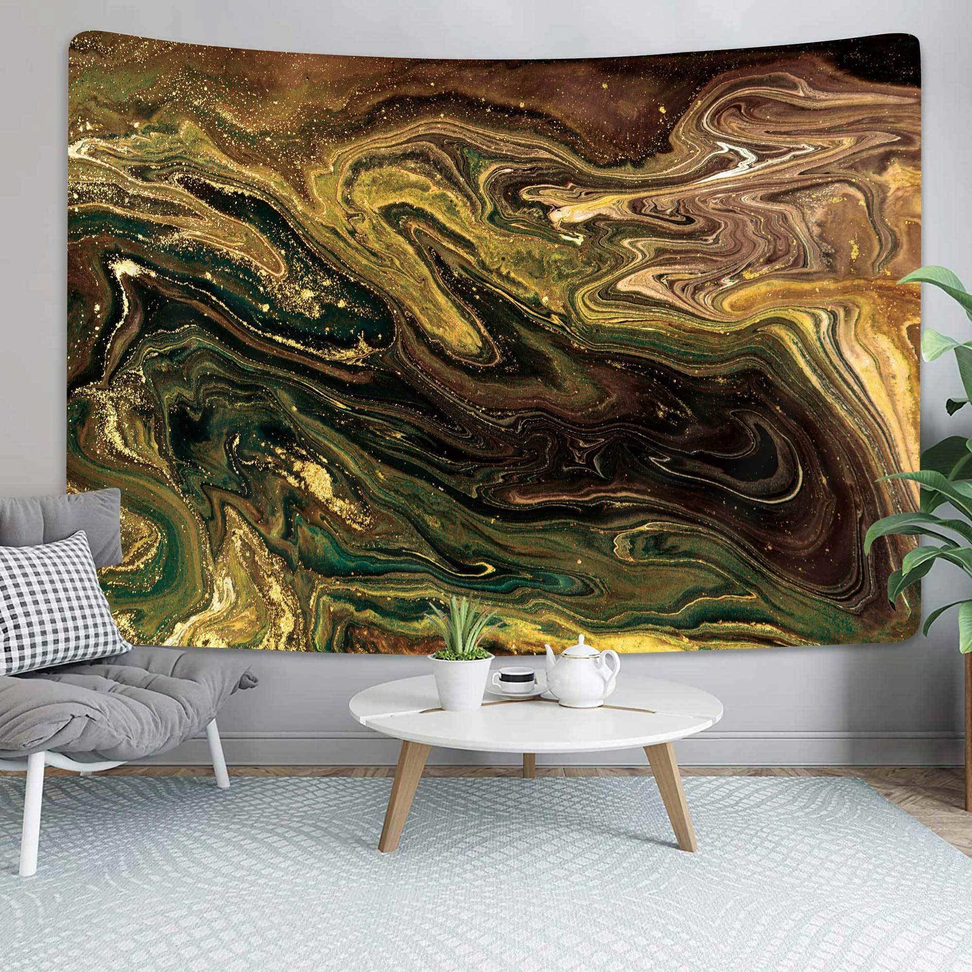 Luxury Emerald Green Marble Tapestry, Gold Foil Fluid Art Abstract Wall Hanging, Aesthetic Modern Tapestry For Bedroom Living 70x100CM