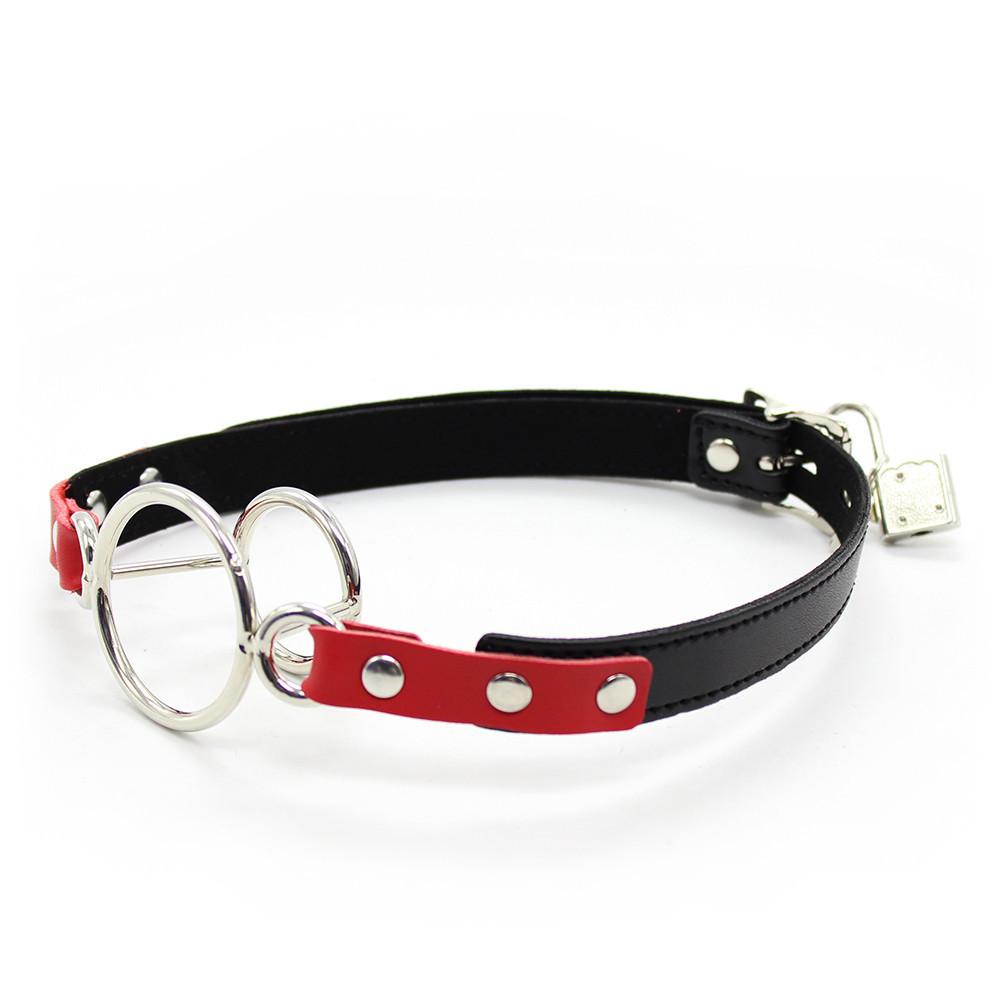 Steel Double Ring Gag – Bondage Flail for Open Mouth Oral Fixation, Round Stuffed Head Restraints & Sex Toy Belt for Couples