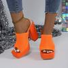 Platform Thick High Heels Women's Slippers Square Heel Solid Color Knitted Beach Shoes Casual Fish Mouth Chunky Outdoor Sandal