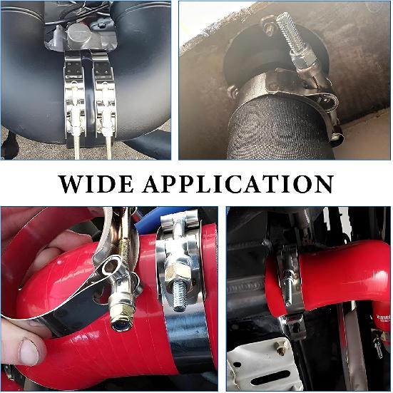 4 PCS 2" T-Bolt Hose Clamp, Stainless Steel Adjustable Pipe Clamp with Working Range 57-65mm, Heavy-Duty Turbo Intake Intercooler Clamps ert Locknut
