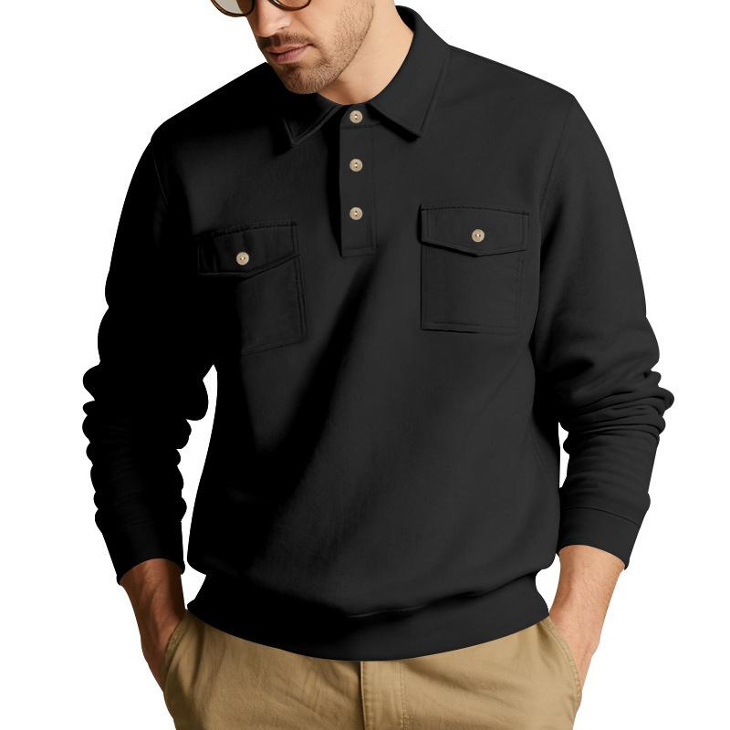 Mens Long Sleeve Polo Collar Casual Workwear Sweatshirt With Pockets