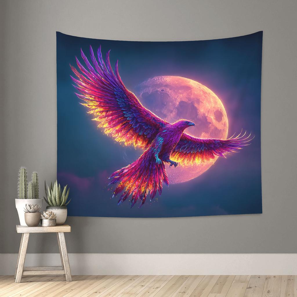 Phoenix Moon Sky Wall Tapestry 2D HD Printing Fantasy Bird Art Cosmic Decor Home Interior Design Living Room Wallpaper