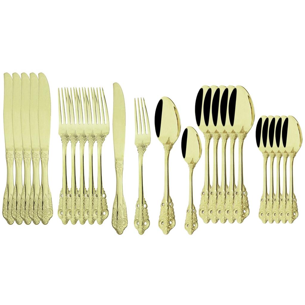 24Pcs Gold Cutlery Set 18/10 Stainless Steel Dinnerware Set Knives Fork Spoon Dinner Tableware Party Kitchen Flatware Silverware