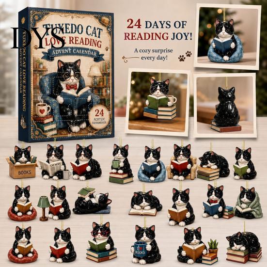Reusable Holiday Decoration 24 Days Christmas Advent Calendar 2026, 2D Acrylic Reading Cats/Dogs/Forest Animals Surprise Unboxing Gift Ornament
