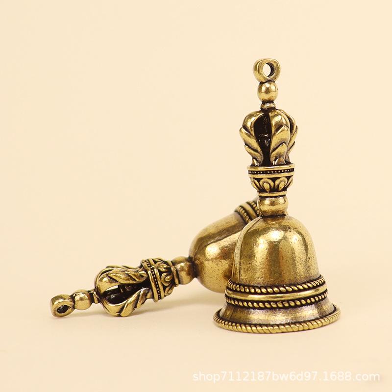 1/2pc Brass Wind Bell Handicraft Die-casting Drop Hand Call Vintage Tibetan Bronze Bell Reception Service Meditation Pray Decor