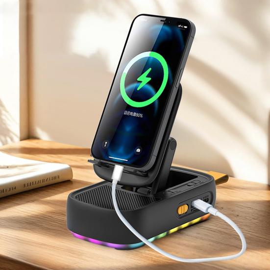 Bluetooth Uyumlu Hoparlörlü Cep Telefonu Standı LED Işıklı Katlanabilir Döndürülebilir Masa Standı TF Kartlı Kablosuz Hoparlör Samsung Tabletler İçin