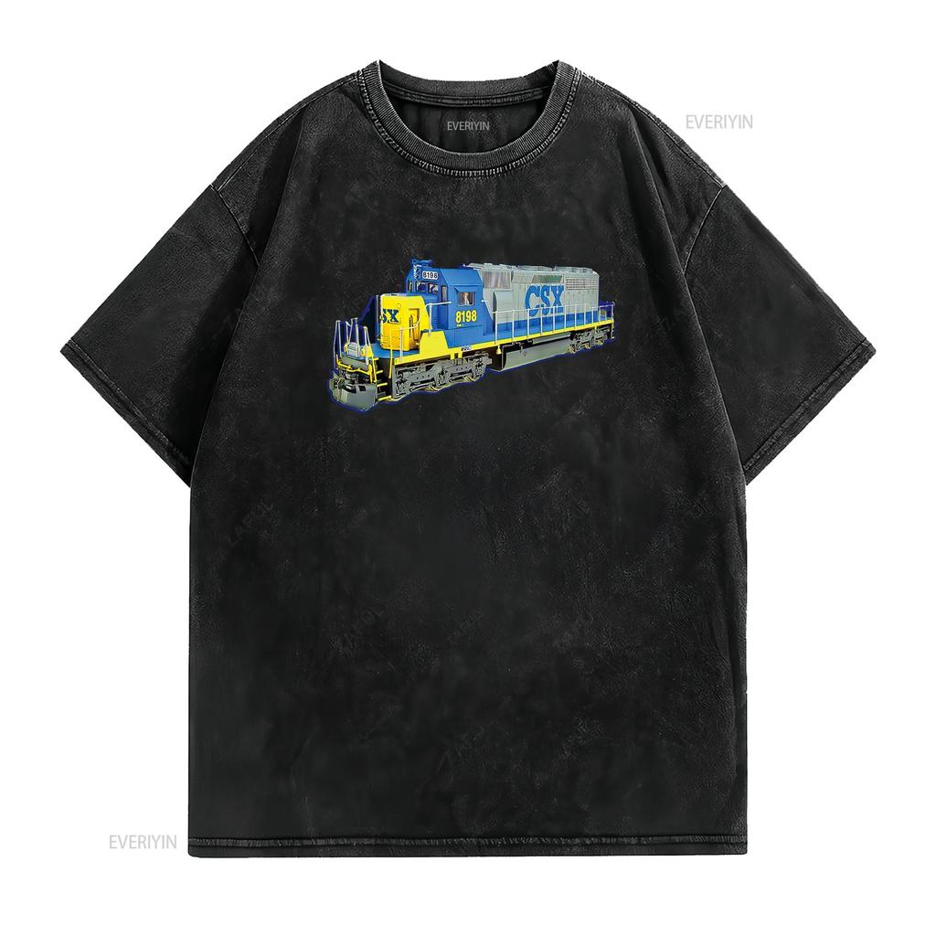 Freight Train CSX Engine T Shirt vintage Washed graphic Unisex Stretched Stylish Versatile homme Soft designer clothes