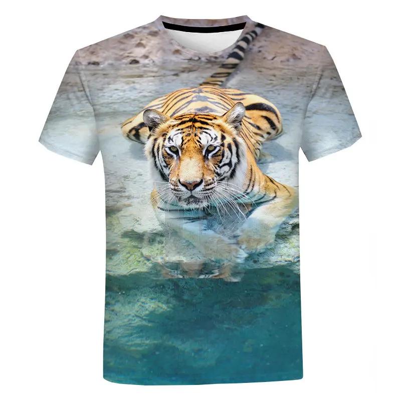 Tigerstreifen T-Shirt Tier 3D-Druck T-Shirt Rundhals Kurzarm Lustiges Bild Outdoor Freizeitkleidung Für Männer T-Shirts