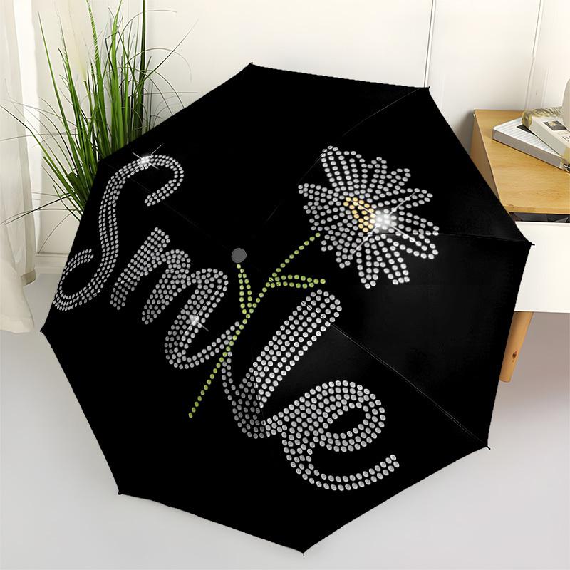 

1pc Smile Flower Rhinestone Automatic Umbrella Portable Home Essential Umbrella, Iron Umbrella Structure Suitable for All Seasons yy251123169