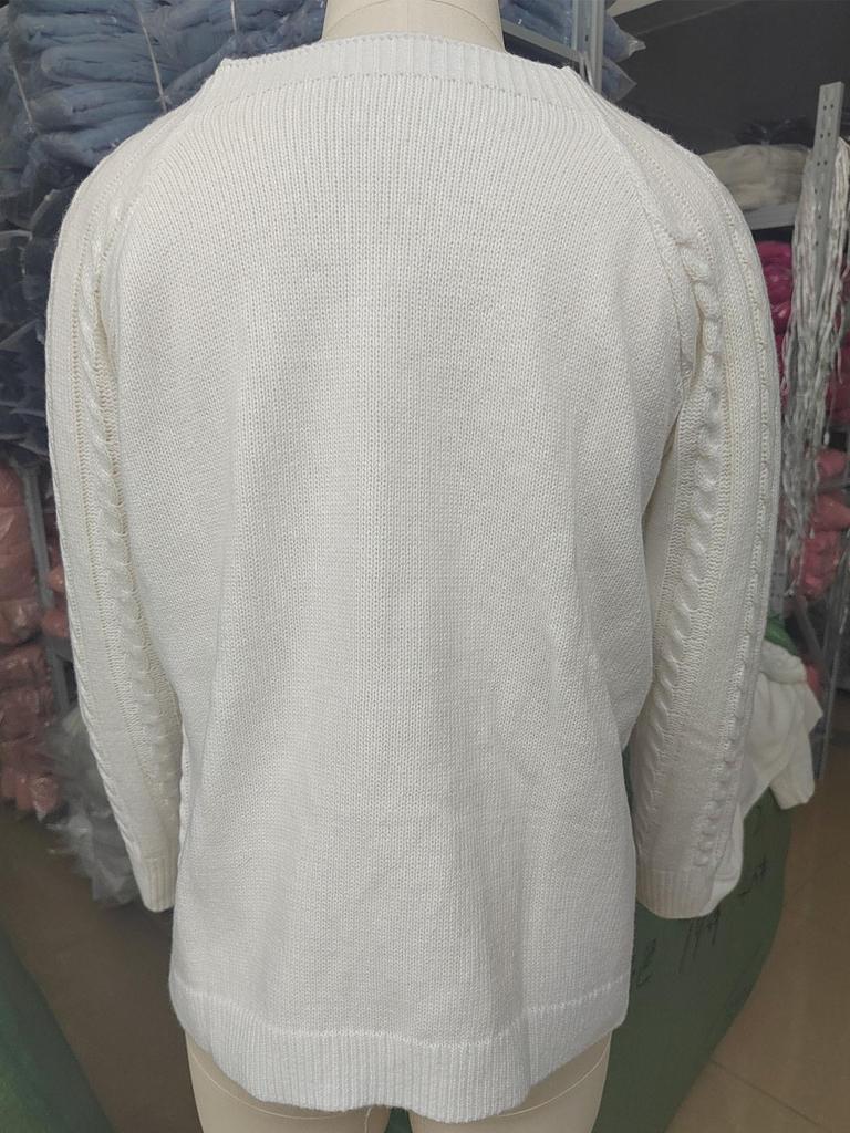 2024 Autumn/Winter Women's Casual Square Neck Button Cable Knit Sweater