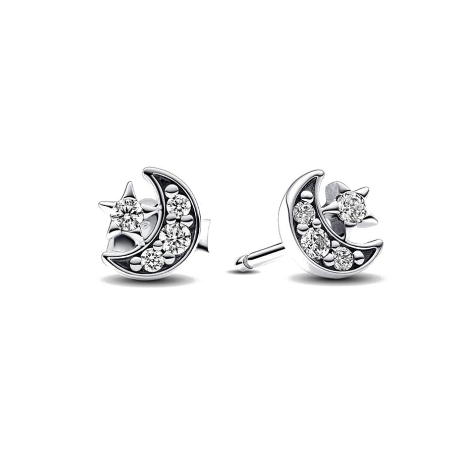 925 Silver Star Moon Earring Set, Sun Moon Star/Zircon Inlaid Design Vintage Trendy Stud Huggie Earrings for Women