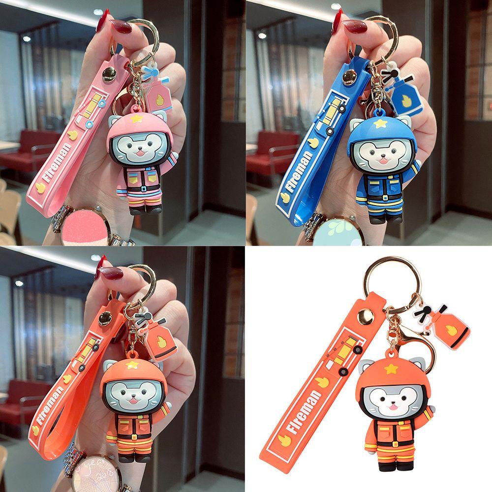 

Keyfob Couple Ornaments Cartoon Animal PVC Keyring Firemen Bag Pendant Raccoon Keychain Bag Charm