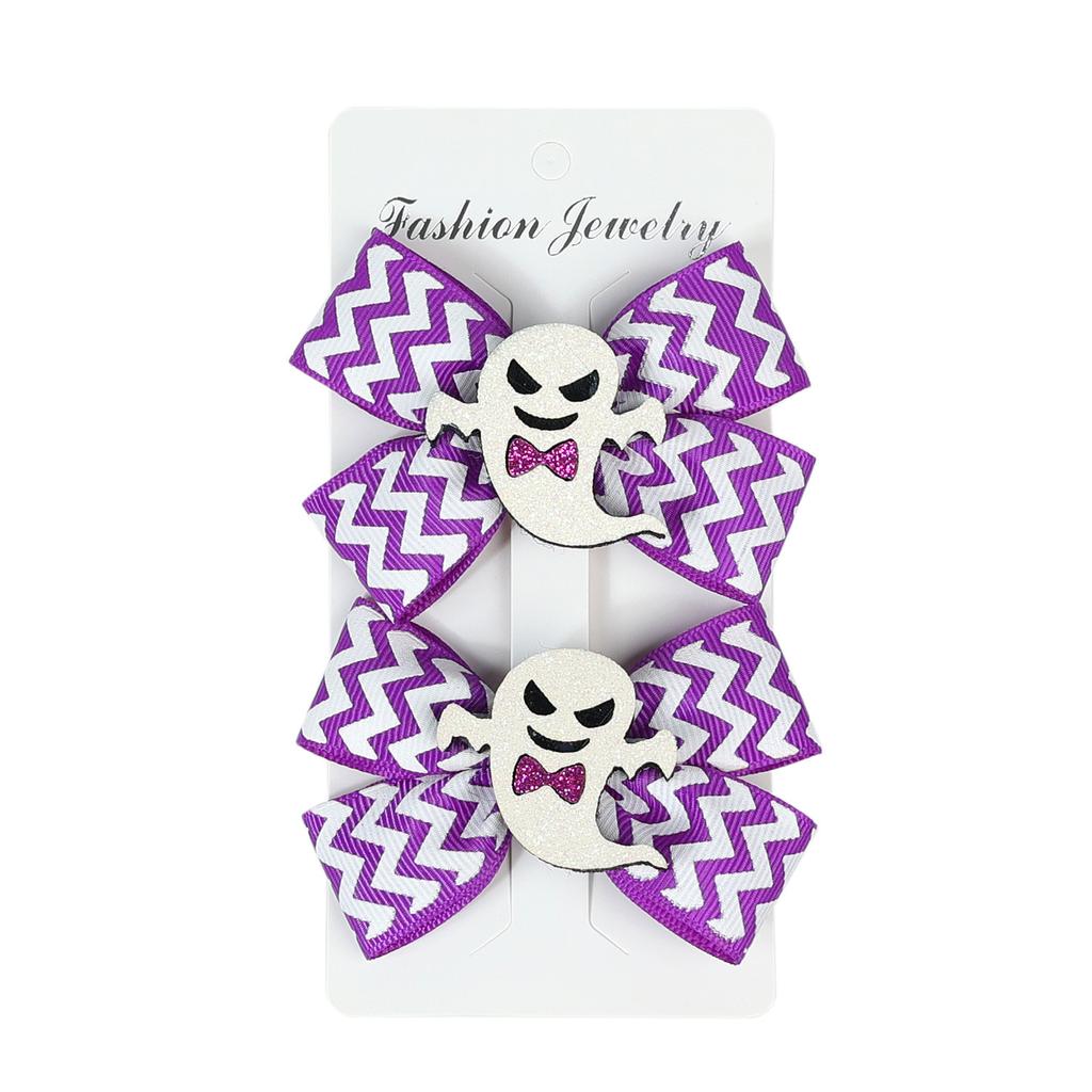 2PCS/Set Children's Hair Clip Girl Halloween Pumpkin Head Witch Hat Ghost Candy Bat Party Bow Duckbill Clip Hair Clip