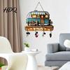 Massief Houten Sleutelrek Houten Houderrek Vintage Kampeercamper Patroon met 4 Haken voor Wand 2D Boerderij Montagemontage Organizer Entree Hal Woning