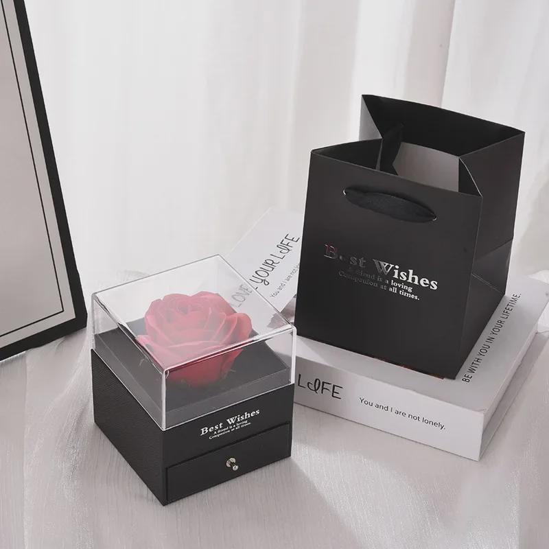 520 Valentine's Acrylic Rose Jewelry Gift Box: Eternal Flower, Lipstick, Perfume Packaging