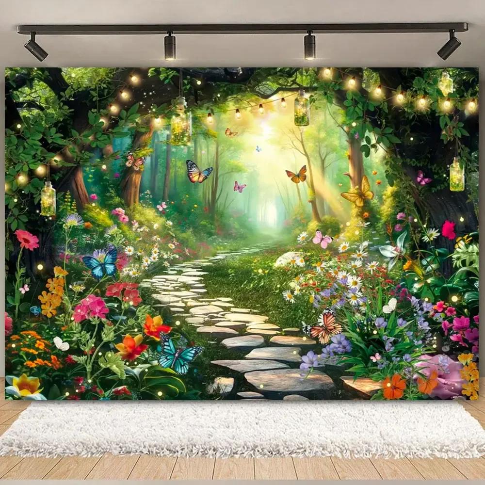 Fairy Tale Enchanted Forest Backdrop Photography Wonderland Dreamy Jungle Mushroom Baby Birthday Party Backgrounds Decor Prop