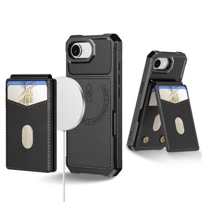 For Magsafe Wallet Card Holder Leather Case For iPhone 16E 16 Plus 15 14 13 12 11 Pro Max Magnetic Protection Stand Phone Cover